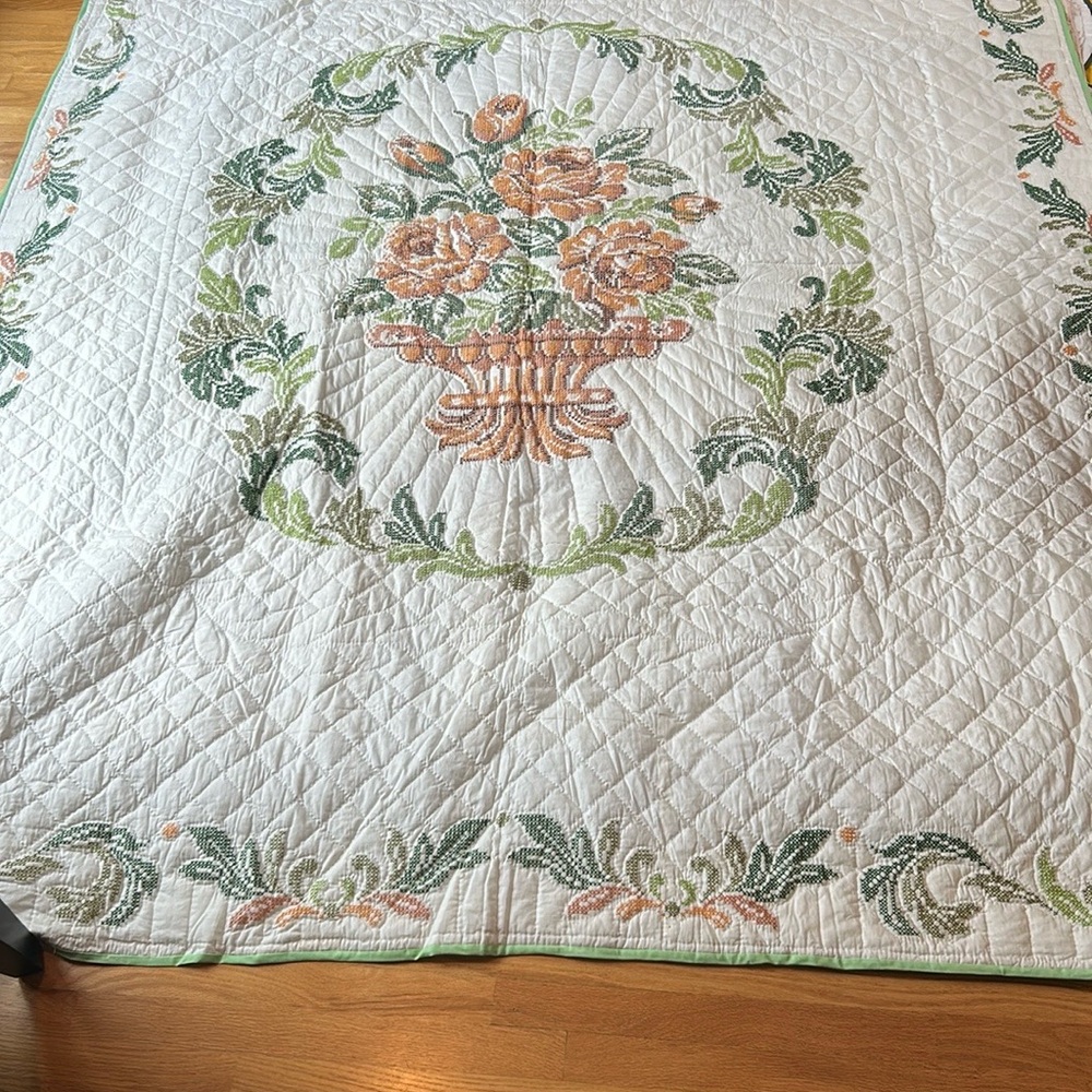 Floral Hand Embroidered Quilt
